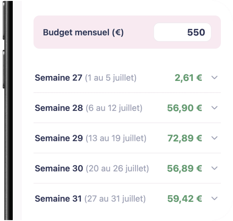 Bayonne’s monthly budget, split into weeks.