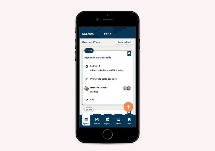 L’agenda de MemenTop, ouvert sur un rendez-vous du jour.