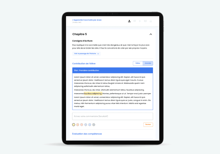 Dans Plume, la contribution d’un élève ouverte en annotation.