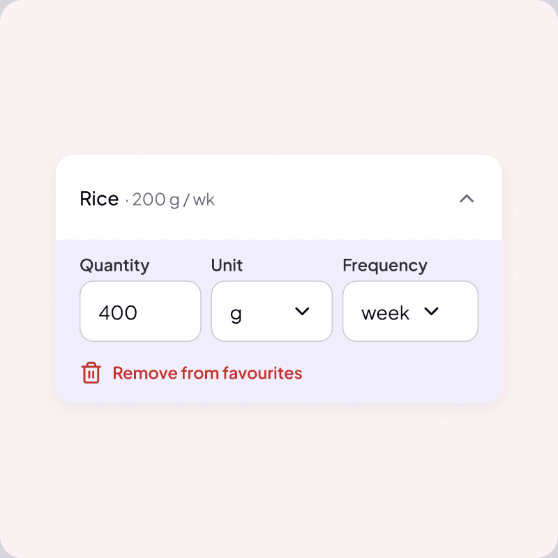 The consumption screen: a quantity, a unit, a frequency.