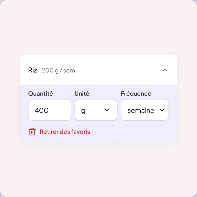 L’écran de déclaration de consommation : une quantité, une unité, une fréquence.