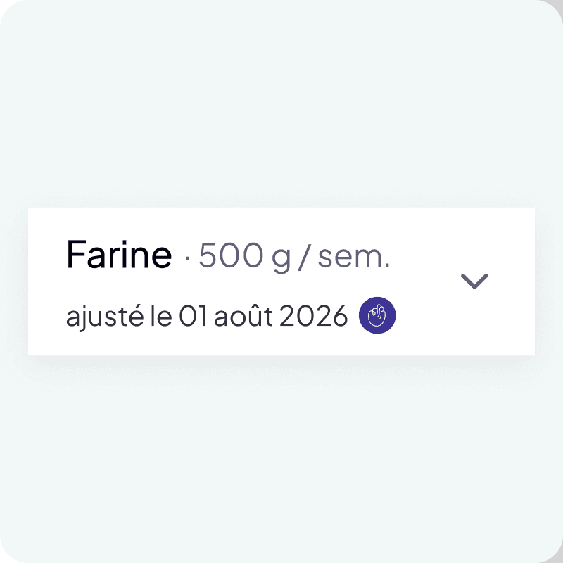 Une ligne de favori, avec la mention de la consommation ajustée par Walou.