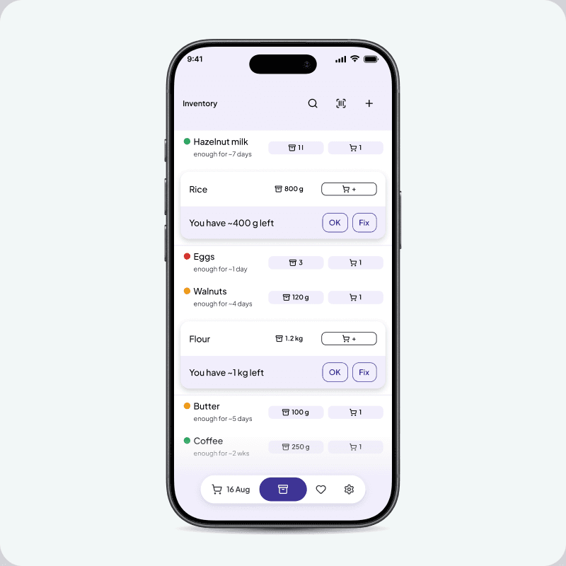 A suggestion from Walou: check a product that is running short, and add it to the list.